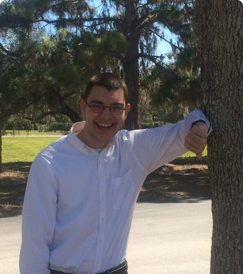 Happy person in park setting