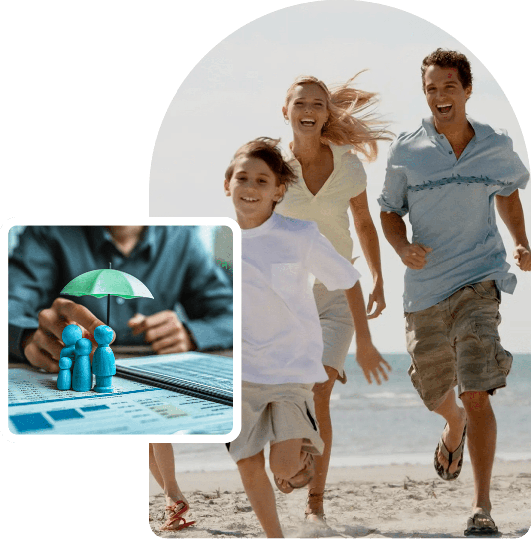 Family enjoying a beach walk with a focus on a child playing board games.